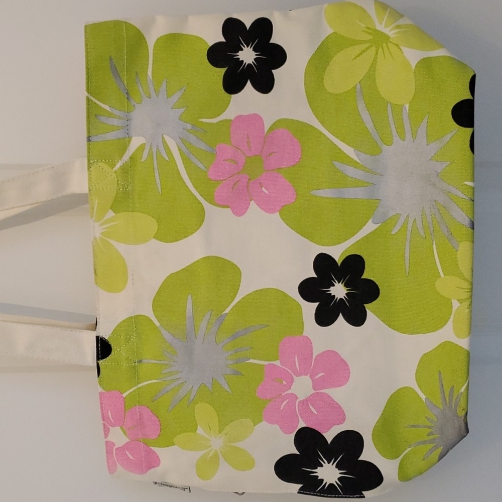 Rootote Floral Bag 12" x 16" Silver, Pink, Lime Green, Black Beige